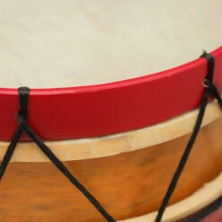 Rattlesnake Marching Drum -CARVED CULTURE Sale Close up of Red Marching Drum Frame and Hide
