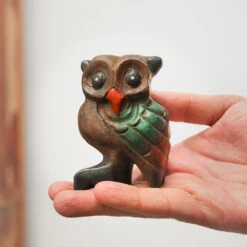Hooting Owl Whistle -CARVED CULTURE Sale Medium Dark Wood Owl Whistle Handheld Carved Thailand