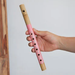 Pink Lembut Recorder -CARVED CULTURE Sale Pink Lembut Recorder held in hand to show scale