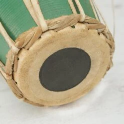 Small Madal Drum -CARVED CULTURE Sale Reverse Side of Green Nepalese Madal Drum Showing Smaller Syahi