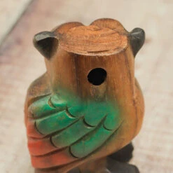 Hooting Owl Whistle -CARVED CULTURE Sale Wooden Hooting Owl Whistle Close Up Back Air Hole