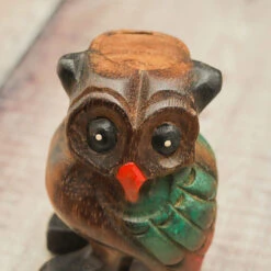 Hooting Owl Whistle -CARVED CULTURE Sale Wooden Hooting Owl Whistle Close Up Front Face