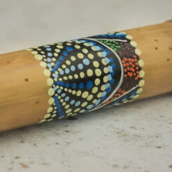 Bamboo Rainstick 50cm -CARVED CULTURE Sale close up of the handpainted 20cm bamboo rainstick